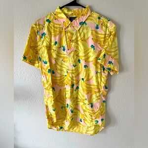 Bonobos Pink and Yellow Banana Print Shirt